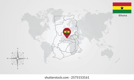 Ghana  flag icon design with map outline, Template with the national flag and map 