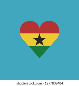 Ghana flag icon in a heart shape in flat design. Independence day or National day holiday concept.