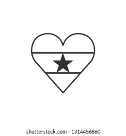 Ghana flag icon in a heart shape in black outline flat design. Independence day or National day holiday concept.