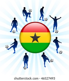 Ghana Flag Icon on Internet Button with Soccer Players Original Vector Illustration