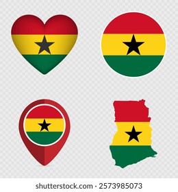 Ghana Flag Icons Pack. Vector illustration.