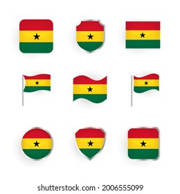 Ghana Flag Icons Set Stylish Design