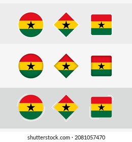 Ghana flag icons set, vector flag of Ghana. Three versions of icon.