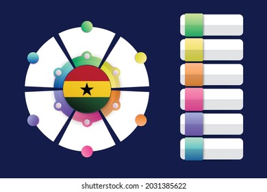 Ghana Flag with Infographic Design Incorporate with divided round shape. Vector illustration.