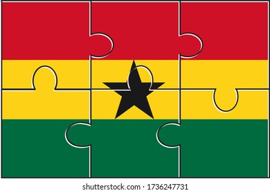 Ghana Flag Jigsaw Puzzle. Vector illustration. 6 pieces of puzzles. Simple puzzles for kids