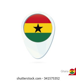 Ghana flag location map pin icon on white background. Vector Illustration.