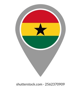 Ghana flag location pin, flag application, Flag on Location Pin, graphic design, map pointer, vector illustration.