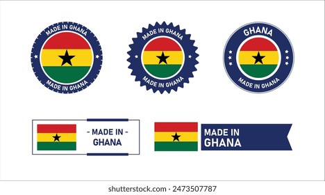 Ghana flag, Made in Ghana. Tag, Seal, Stamp, Flag, Icon vector