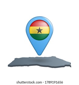 Ghana flag map pin on white