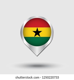 Ghana flag map pointer with shadow. Vector illustration