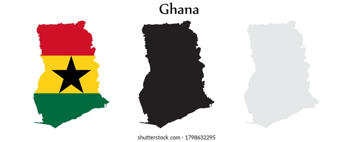 Ghana flag and map shape black and gray color. EPS.file.