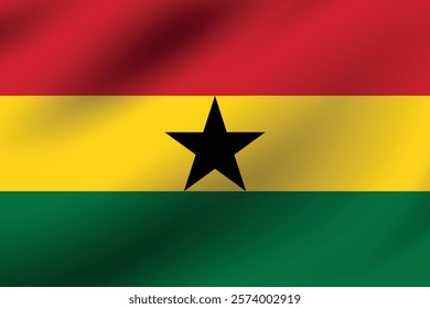 Ghana flag official colors and proportion digital vector illustration. Pleated flag.