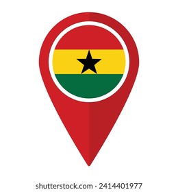 Ghana flag on map pinpoint icon isolated. Flag of Ghana