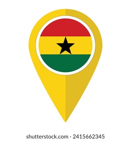 Ghana flag on map pinpoint icon isolated. Flag of Ghana