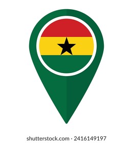 La bandera de Ghana en el icono de mapa de puntos de referencia aislado. Bandera de Ghana