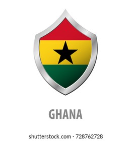 Ghana flag on metal shiny shield vector illustration