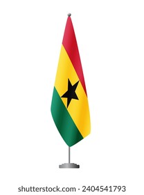 Ghana flag on flag stand for official meetings, transparent background, vector