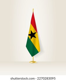 Ghana flag on a flag stand. Vector illustration.