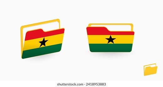 Ghana flag on two type of folder icon. Vector illustration.