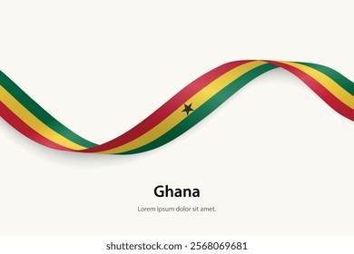 Ghana flag on Waving ribbon. Template for independence day