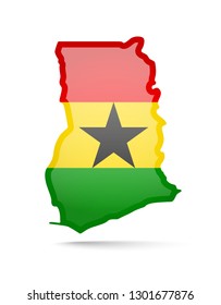 Ghana flag and outline of the country on a white background. Vector illustration.