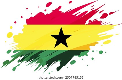 Ghana flag painted with Grunge brush stroke, watercolor flag style.