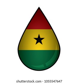 The Ghana  flag painted on 3D water drop