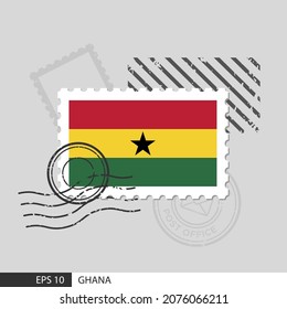 Ghana flag postage stamp. Isolated vector illustration on grey post stamp background and specify is vector eps10.