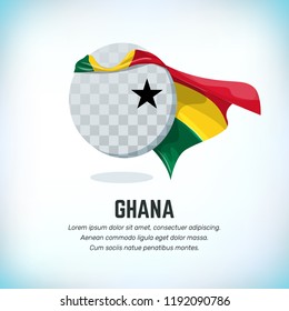 Ghana flag. Round flying template with national color cloak. Can be used with logo or mascot. Use for sport or political symbol. Flag Day. Independence Day. National holiday. Travel icon. Vector.