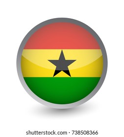 Ghana Flag Round Glossy Icon. Vector illustration.