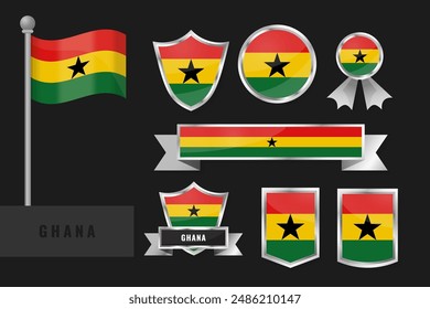 Ghana flag set. Collection of Ghana national emblems. Flat design of flags collection