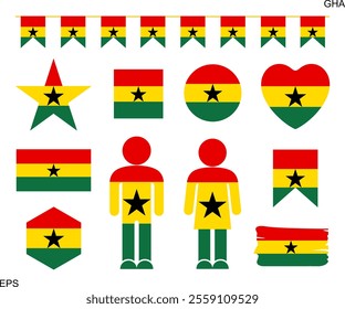 Ghana flag set. Isolated Ghana flag on white background