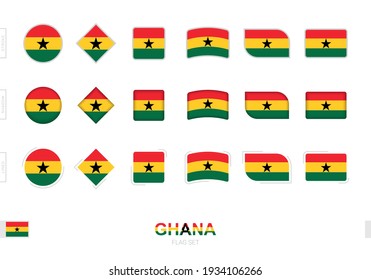 Ghana Fahne gesetzt, einfache Flaggen von Ghana mit drei verschiedenen Effekten. Vektorgrafik.