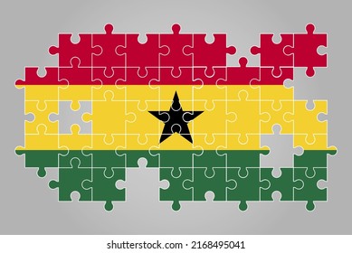 Ghana flag shape of jigsaw puzzle vector, puzzle map, Ghana flag for children and classroom, country logo asset, solve problem concept, flat design