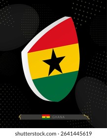 Ghana Flag Shield icon in 3D on Dark Modern Abstract Rugby Background. Perfect for sports events, heritage themes, national celebrations, and patriotic designs.