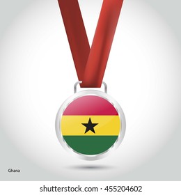 Ghana Flag in Silver Medal. Vector Illustration. RIO Olympic Game silver Medal. Vector Illustration