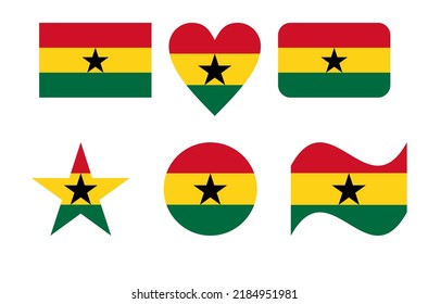 Ghana flag in six shapes vector illustration