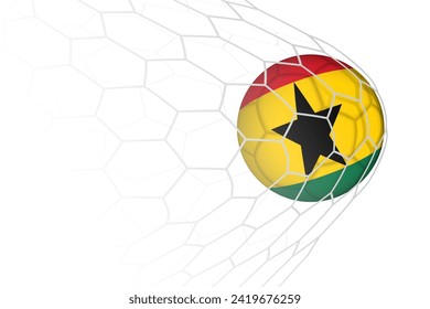 Ghana flag soccer ball in net. Vector sport illustration.