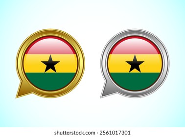 Ghana flag speech bubble. Speaking flag icon in gold and silver color
