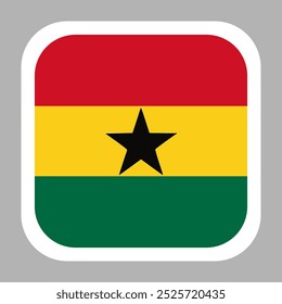 Ghana Flagge quadratisch flachen Vektor mit abgerundeten Ecken und weißen Rand, Vektorgrafik