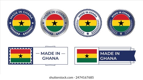 Ghana Flag Stamp. Made in Stamp Isolated in White Background. Symbol, Vector, Icon, Illustration.