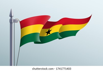 Ghana flag state symbol isolated on background national banner. Greeting card National Independence Day of the Republic of Ghana. Illustration banner with realistic state flag.