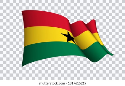 Ghana flag state symbol isolated on background national banner. Greeting card National Independence Day of the Republic of Ghana. Illustration banner with realistic state flag.