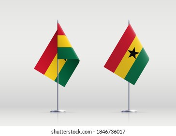 Ghana flag state symbol isolated on background national banner. Greeting card National Independence Day of the Republic of Ghana. Illustration banner with realistic state flag.