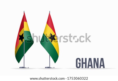 Ghana flag state symbol isolated on background national banner. Greeting card National Independence Day of the Republic of Ghana. Illustration banner with realistic state flag.