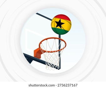 Bandera de Ghana con el baloncesto temático en movimiento, anotando un momento en el juego de baloncesto. Tema de baloncesto internacional sobre fondo Abstractas.