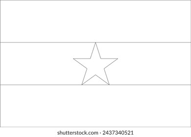 Ghana flag - thin black vector outline wireframe isolated on white background. Ready for colouring.