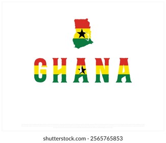 GHANA flag Typography with map flag on a white background, Vector design of GHANA flag typography, Map of Ghana, National Day Design, GHANA Day design