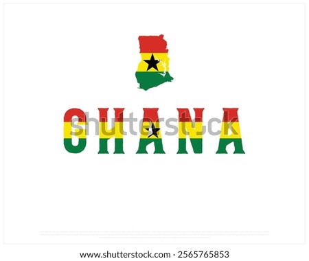 GHANA flag Typography with map flag on a white background, Vector design of GHANA flag typography, Map of Ghana, National Day Design, GHANA Day design