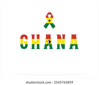 GHANA flag Typography with ribbon flag on a white background, Vector design of GHANA flag typography, Ribbon of Ghana, National Day Design, GHANA Day design